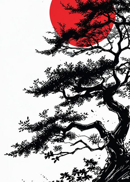 Tuschezeichnung von Baum und Mond von Giandra Safaraz