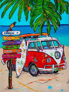 VW-Bus am Strand von Happy Paintings