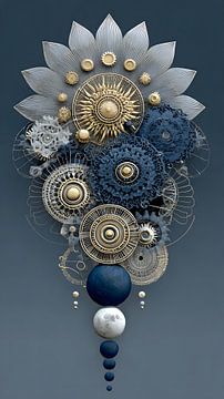 Middernacht Uurwerk Cascade - Industriële Neo Deco Kunst