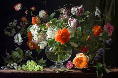 Hyperrealist still life with flowers.