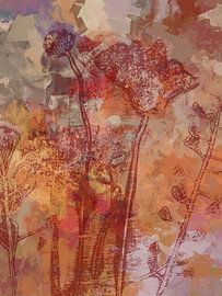 Modern abstract botanical art in rusty brown, orange, taupe by Dina Dankers