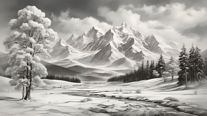 Painting Mountain Winter Landscape by Anton de Zeeuw