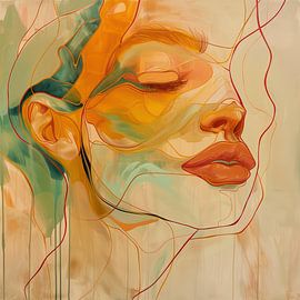 Abstract portrait woman colourful by Wilma Mesman