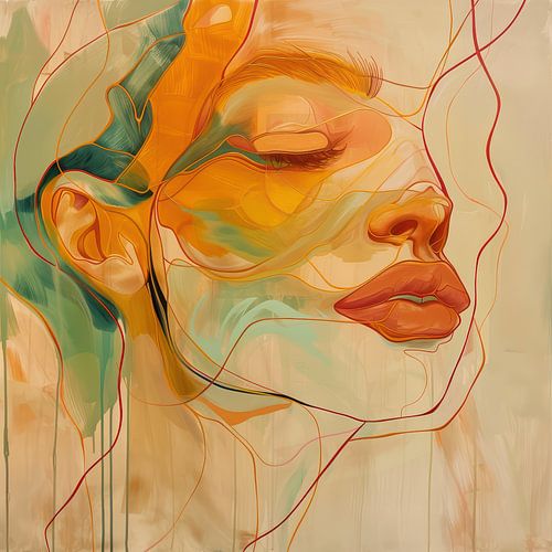 Abstract portret dame kleurrijk