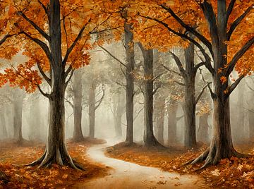 Herfst in een eikenbos. van Kees van den Burg