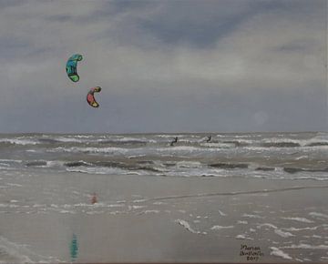Kitesurfers sur la mer du Nord près de Castricum sur Manon Butterlin