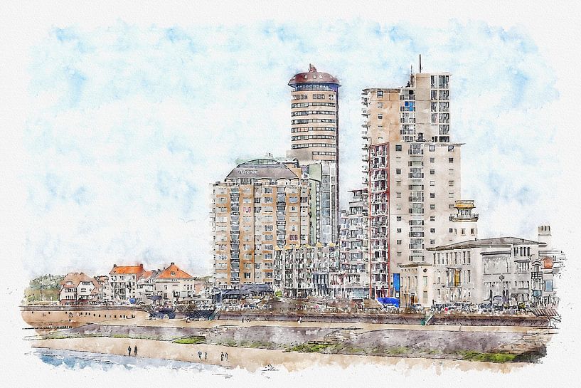 Boulevard von Vlissingen (Zeeland) (Aquarell) von Art by Jeronimo