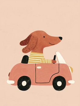 Un teckel dans une voiture rose – Une chambre d'enfant sur le thème des chiens