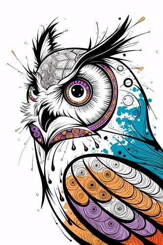 Abstracte kleurrijke uil kunstwerk