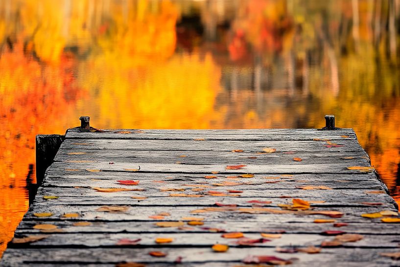 Herbstlicher Steg am See – Farbenfroh von Poster Art Shop