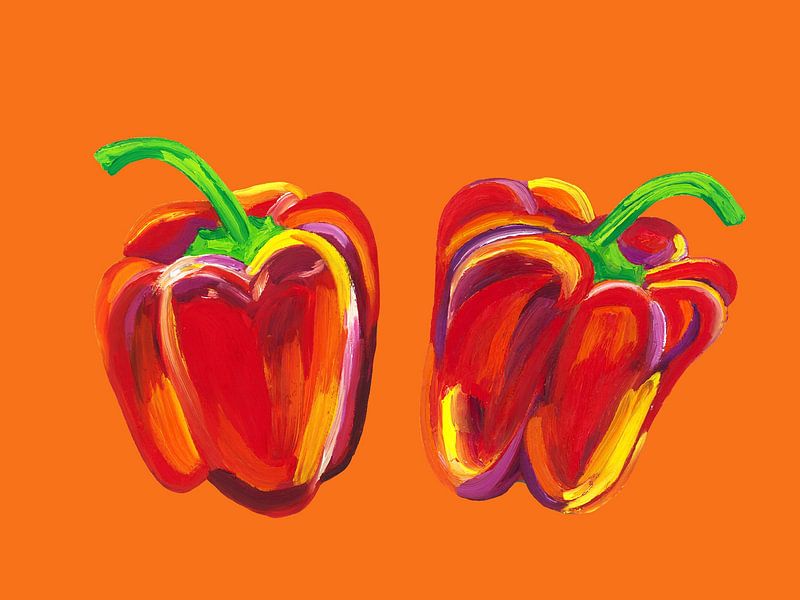 Paprika auf Orange von Alice Straker
