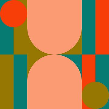 Funky retro geometrische 21. Moderne abstracte kunst in heldere kleuren. van Dina Dankers