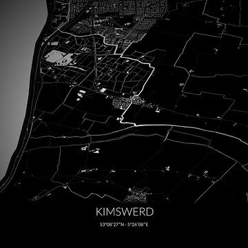 Zwart-witte landkaart van Kimswerd, Fryslan. van Rezona
