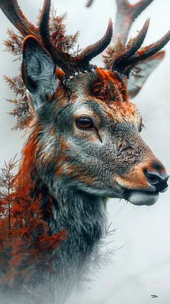 multiple exposure tussen dier en natuur van Gelissen Artworks