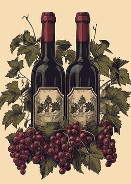 Noble wine still life with wine bottles and grapes by Pixelbull Design