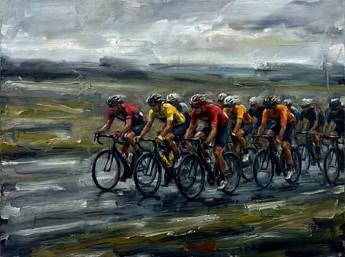Schilderij van een peloton wielrenners