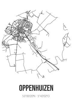 Oppenhuizen (Fryslan) | Karte | Schwarz und weiß von Rezona