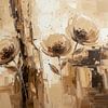 Abstract Bloemenschilderij, Olieverf in Beige, Taupe & Bruin van By Marjolein Design