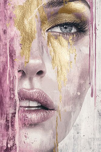 Abstract gezicht met goud en roze