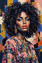 « Esprit rayonnant » : portrait abstrait d'une femme aux boucles sur Zala Creative