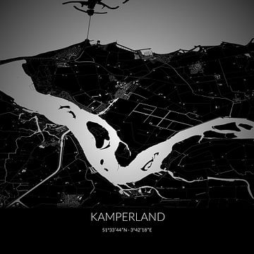 Carte en noir et blanc de Kamperland, Zélande. sur Rezona