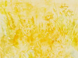 Rêve de fleurs sauvages, abstrait moderne dans des couleurs jaune beurre sur FRESH Fine Art