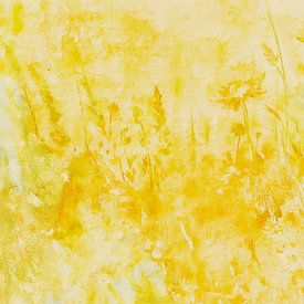 Wilde bloemen droom, modern abstract in botergele kleuren van FRESH Fine Art