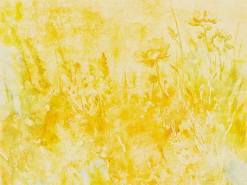 Wildblumen Traum, modern abstrakt in butter gelben Farben von FRESH Fine Art