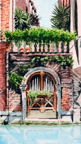 Wassertür und Dachgarten mit Palmen, Venedig