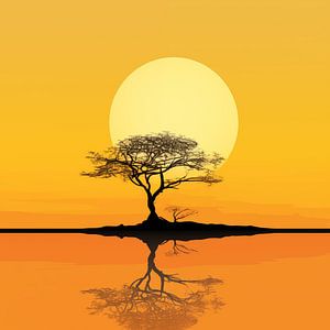 Sonnenuntergang und ein Baum Minimalismus modern von The Xclusive Art
