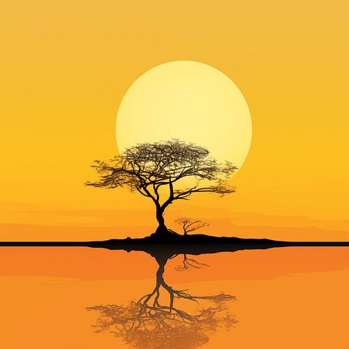 Coucher de soleil et arbre Minimalisme moderne