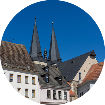 Zicht op het oude stadscentrum in Calbe an der Saale, Salzlandkreis in Saksen-Anhalt Duitsland