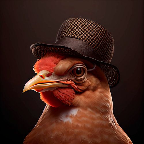 Stately portrait of a Rooster with hat. Part 11