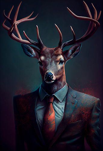 Stately standing portrait of a Deer in a suit