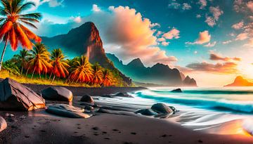 Beach with waves and landscape by Mustafa Kurnaz