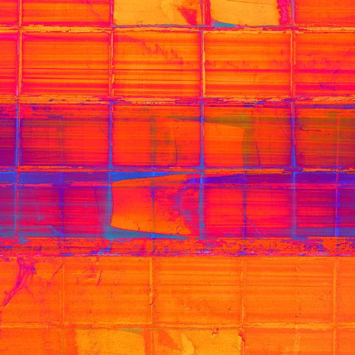Levendig Raster: Een Symfonie in Oranje en Neon van Maikel van der Beek