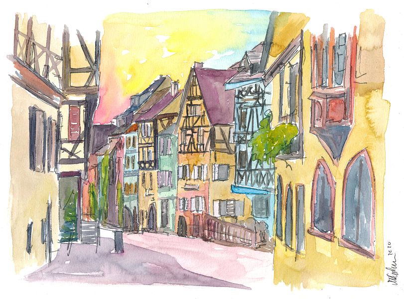 Reine Romantik im historischen Riquewihr Frankreich Altstadt Straßenszene von Markus Bleichner