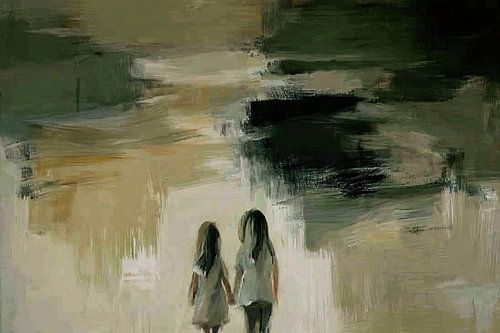 Kinderen in abstract landschap