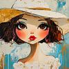 Fille aux grands yeux | Portrait joyeux aux grands yeux sur Peintures accrocheuses