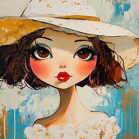 Grote ogen meisje | Vrolijk portret met grote ogen van Blikvanger Schilderijen