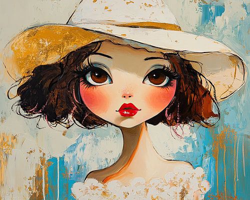Big-eyed girl | Cheerful big-eyed portrait by Eye catching paintings