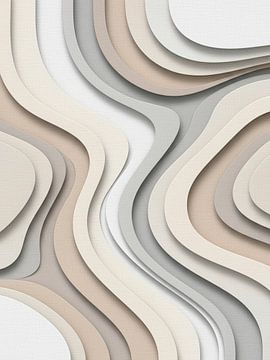 Vagues organiques abstraites dans des tons sereins de lin et de sable sur STUDIO ARTSY
