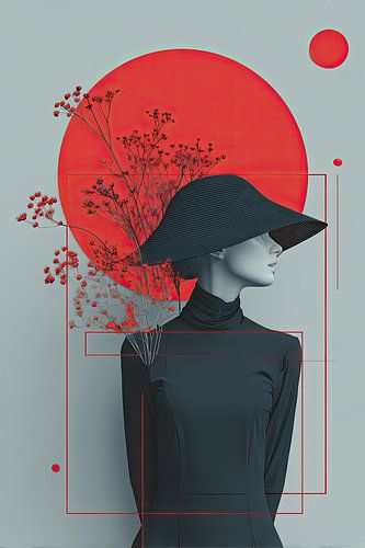 Surrealistisches Porträt Frau mit Blumen von Egon Zitter