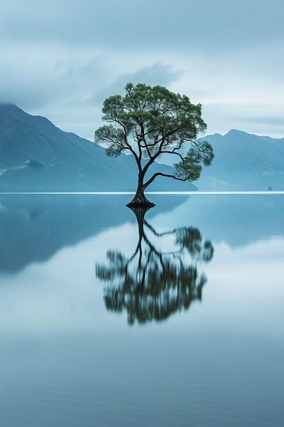 Boomreflectie in het meer van fernlichtsicht