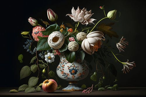 Flowers as still life with vase digital by Digitale Schilderijen