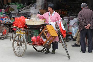 Cooking on carrier cycle, China by Inge Hogenbijl