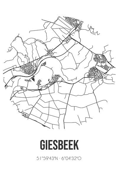 Giesbeek (Gelderland) | Landkaart | Zwart-wit van Stad & Wand