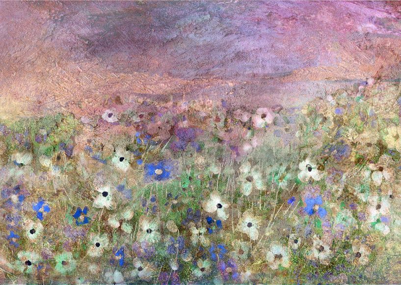 Bloemenveld met roze horizon van Claudia Gründler