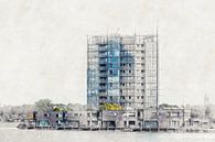 Architectonische schets van huizen op de Bergse Plaat (Bergen op Zoom) van Art by Jeronimo thumbnail