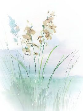 Serene Landscape painting: Grasses along the waterfront by Studio Pieternel